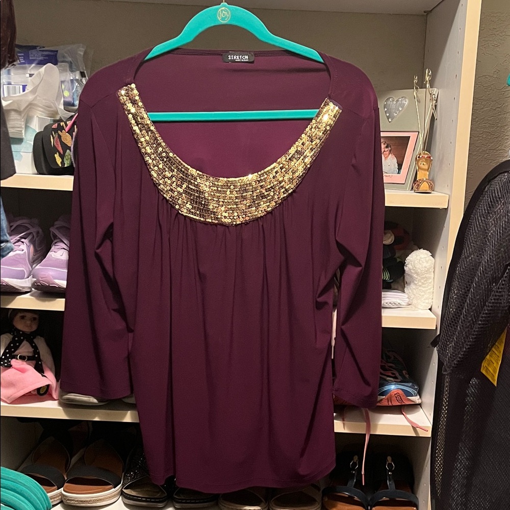 Stretch Purple Blouse with Gold Accents
